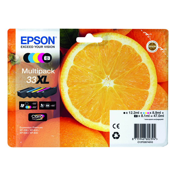 Epson Original Inkjet Set T33XL / C13T33574011 CMYK 12,2 + 8,9 + 3 x 8,9 ml exp
