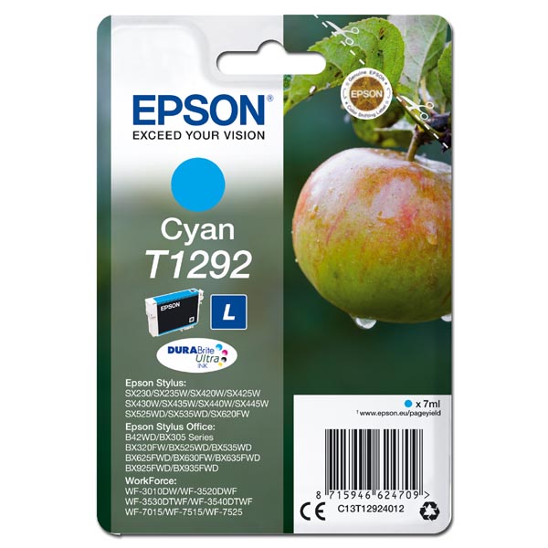 Epson Original Inkjet T1292 / C13T12924012 cyan 7 ml 485 pages
