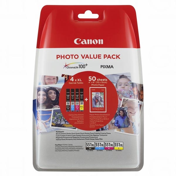 Canon Original Inkjet Set + Paper CLI-551XL CMYK 6443B006 4 x 11 ml