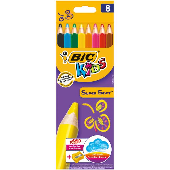 Farbičky BIC Supersoft 8ks so strúhadlom