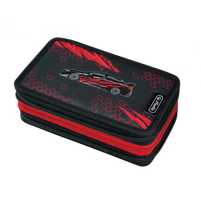 Peračník Herlitz 3 zipsový plný Pretekárske auto červené