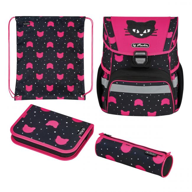 Školská taška Herlitz Loop Čierna mačka sada