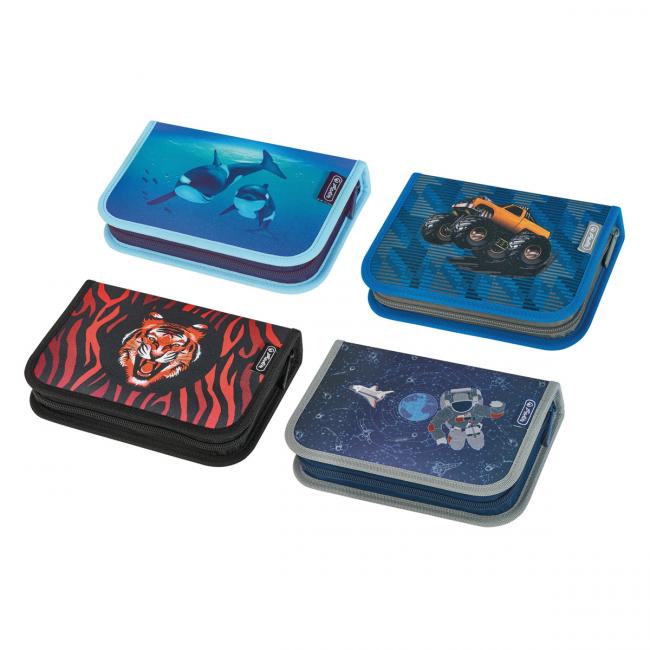 Peračník Herlitz 1 zipsový plný 1-klopý mix Vesmír Tiger Monster truck Oceán