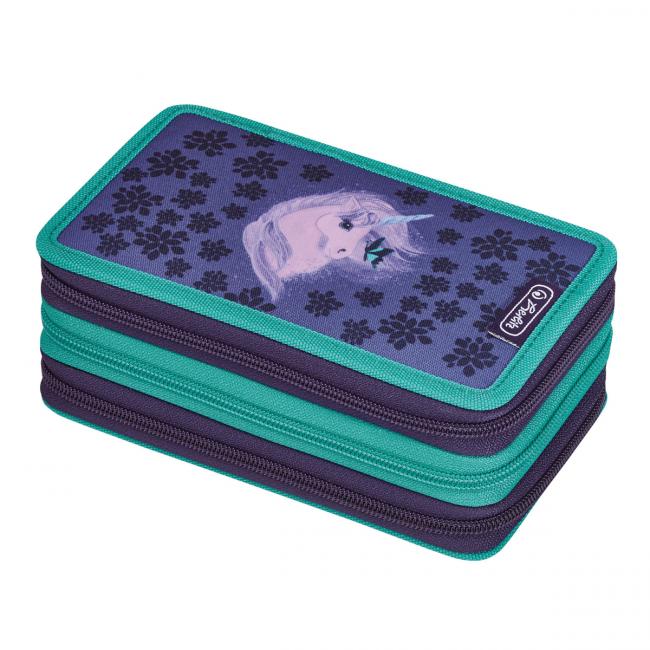 Peračník Herlitz 3 zipsový plný Jednorožec - fialovo-tyrkysový
