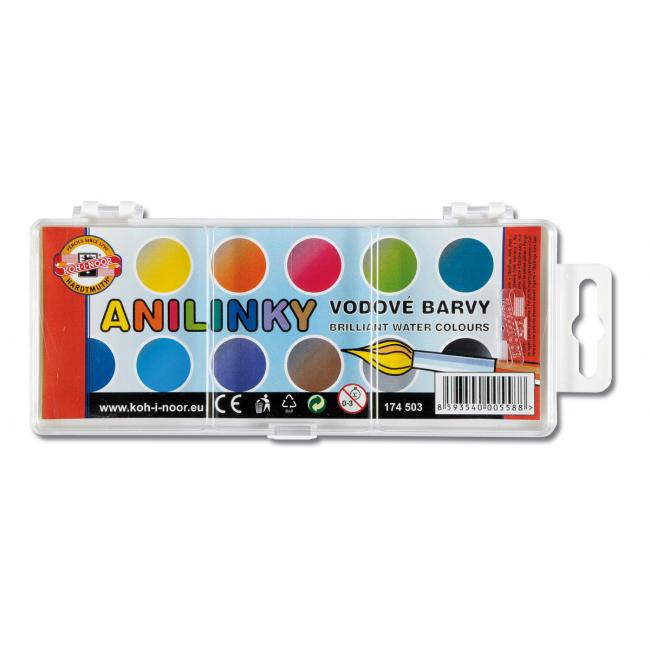 Vodové farby brilantné 22mm 12 farieb